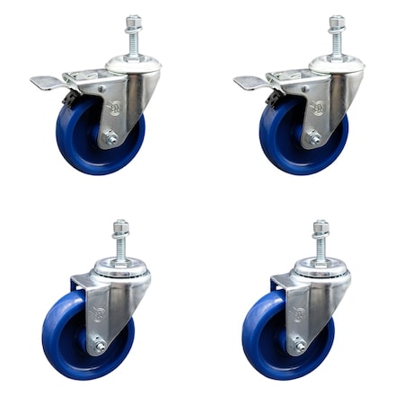 Service Caster 4 Inch SS Solid Poly 3/8 Inch Threaded Stem Caster Total Lock Brake SCC, 2PK SCC-SSTSTTL20S414-SPUS-381615-2-S2
